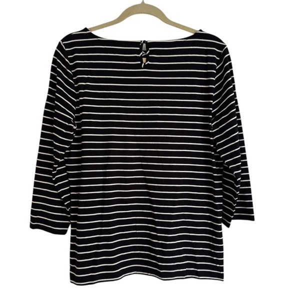 Talbots Striped Long Sleeve Knit Top Boatneck Stretch Nautical Black White Large - Picture 4 of 5